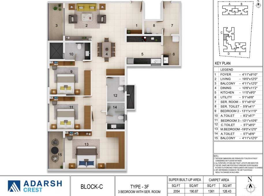 2 BHK — 1,282 sq.ft Floor Plan