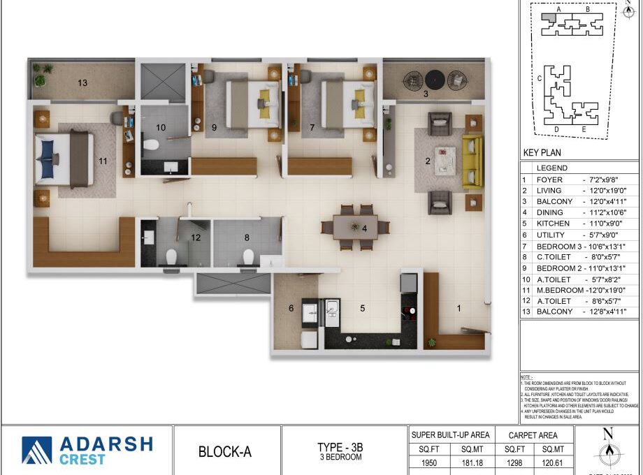 2 BHK — 1,375 sq.ft Floor Plan