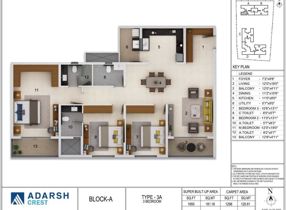 3 BHK — 1,857 sq.ft Floor Plan