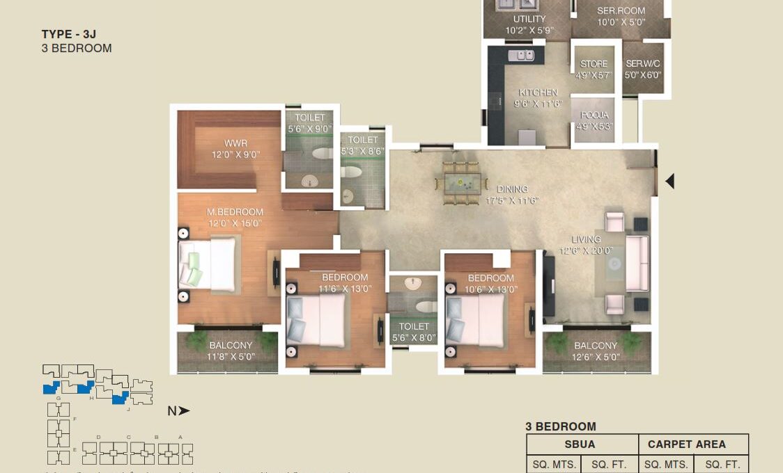 3.5 BHK — 2,200 sq.ft Floor Plan
