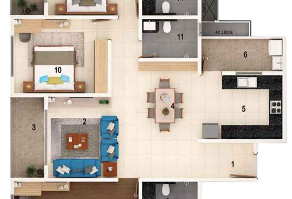 2 BHK — 1,310 sq.ft Floor Plan