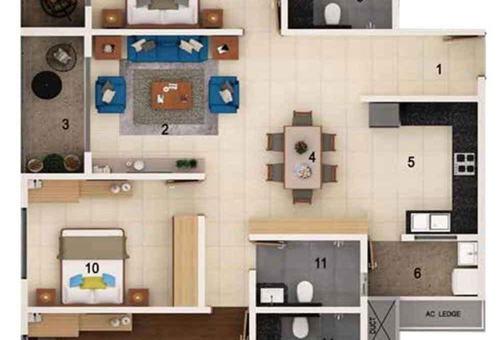 2 BHK — 1,387 sq.ft Floor Plan