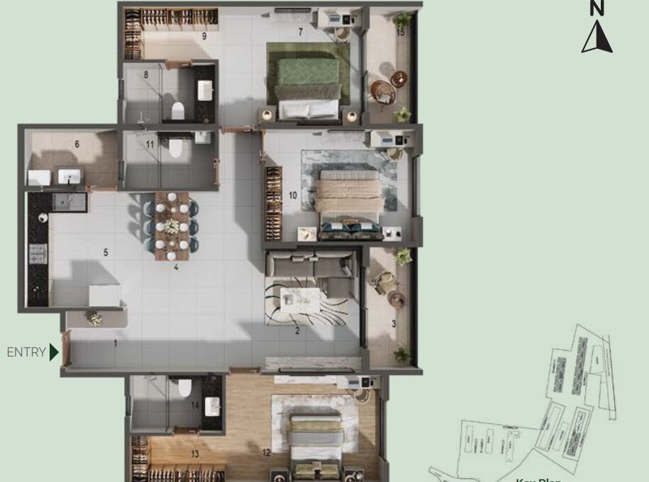 3 BHK — 1,855 sq.ft Floor Plan