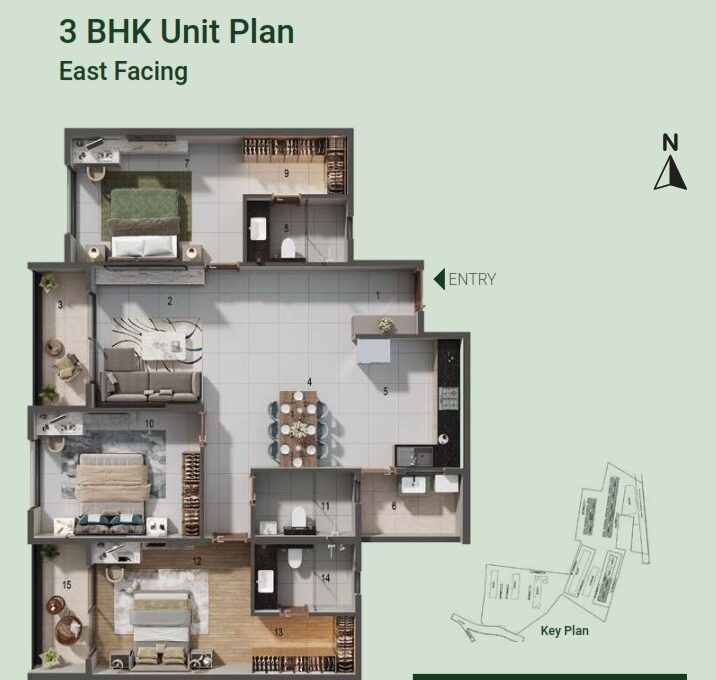 3 BHK — 1,860 sq.ft Floor Plan