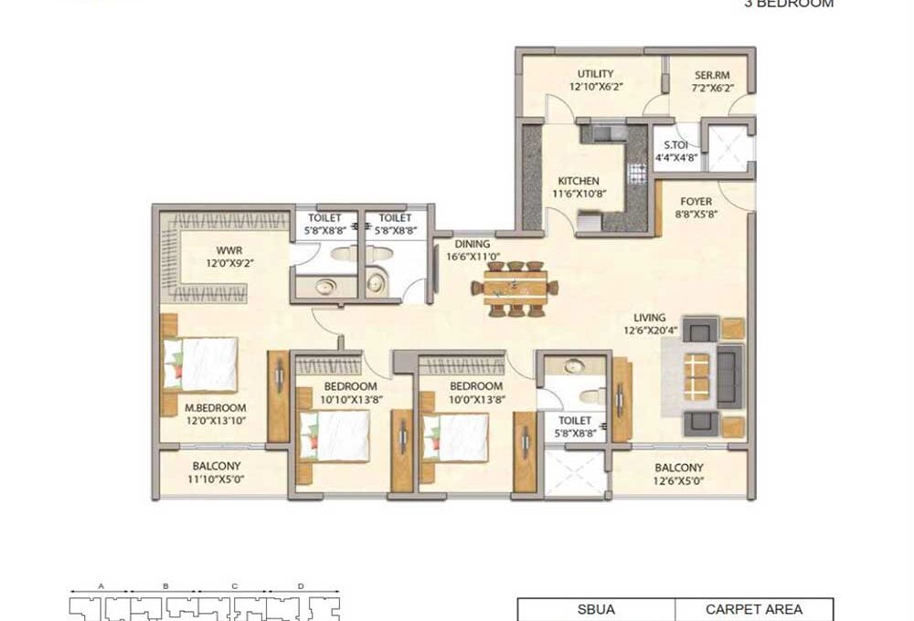 4 BHK — 2,905 sq.ft Floor Plan