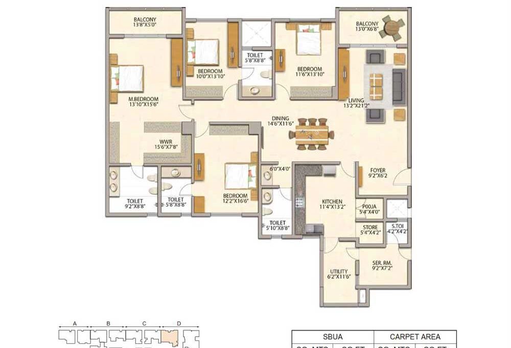 3.5 BHK — 2,203 sq.ft Floor Plan