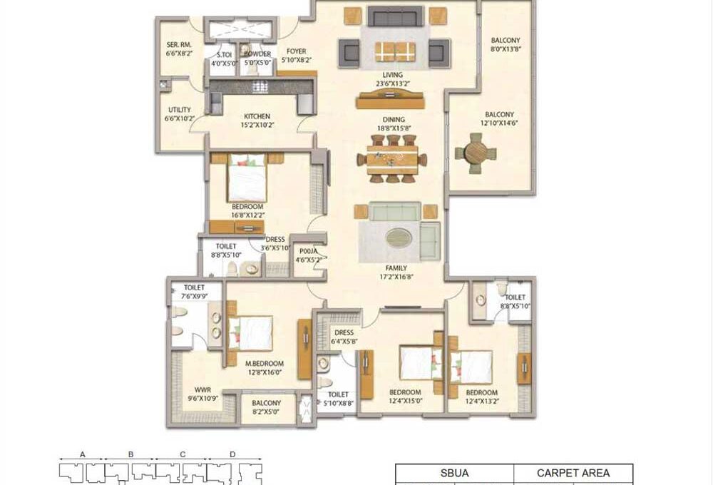 3 BHK — 2,115 sq.ft Floor Plan