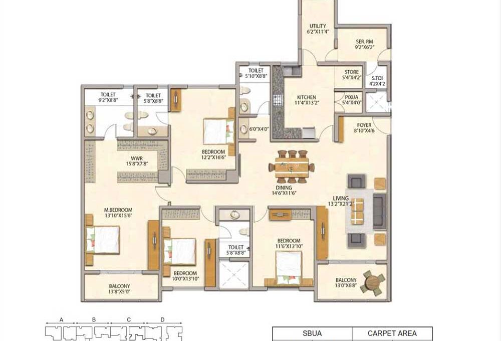 3 BHK — 2,050 sq.ft Floor Plan