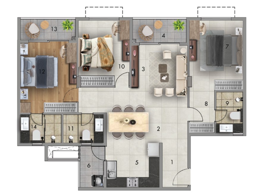 3 BHK — 1,585 sq.ft Floor Plan