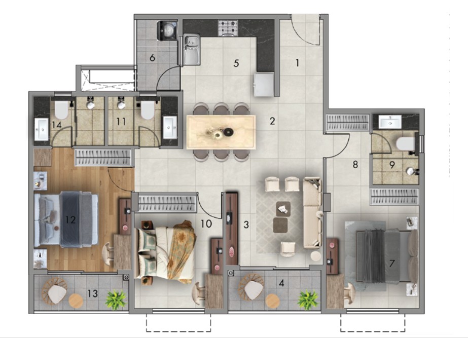 3 BHK — 1,610 sq.ft Floor Plan