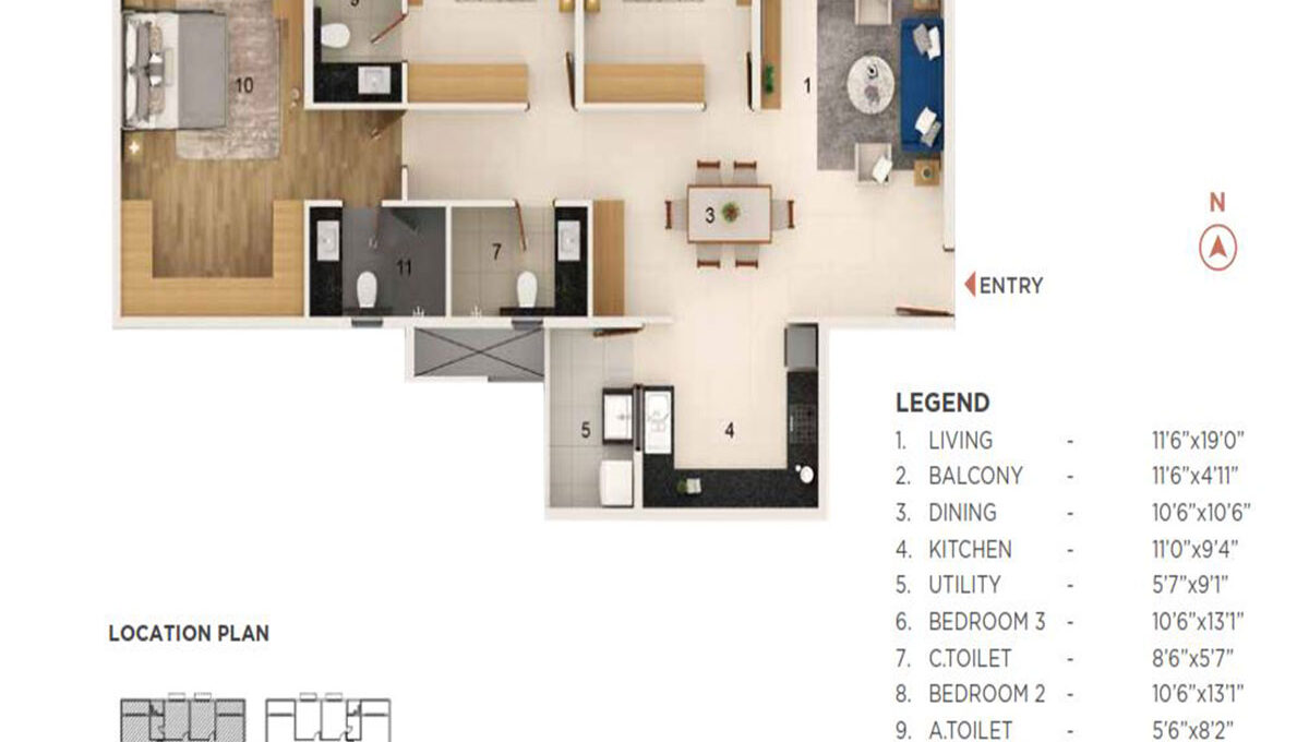 3 BHK Premium — 1,868 sq.ft Floor Plan