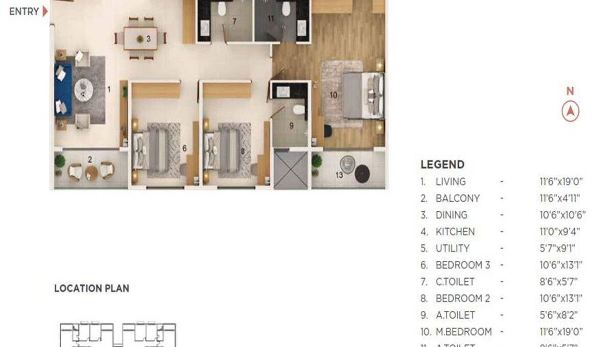 2.5 BHK — 1,400 sq.ft Floor Plan